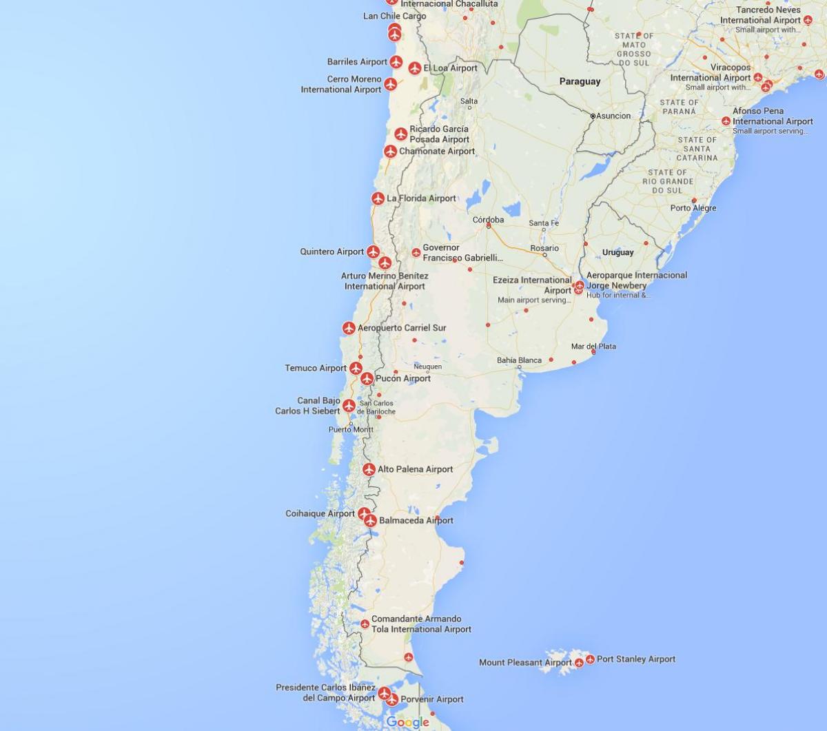 지도의 공항 칠레
